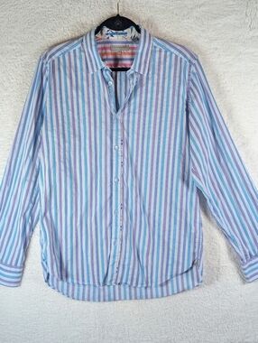 518-Ted Baker Men's Light Blue & Purple Striped Long-Sleeve‎ Button-Down Shirt